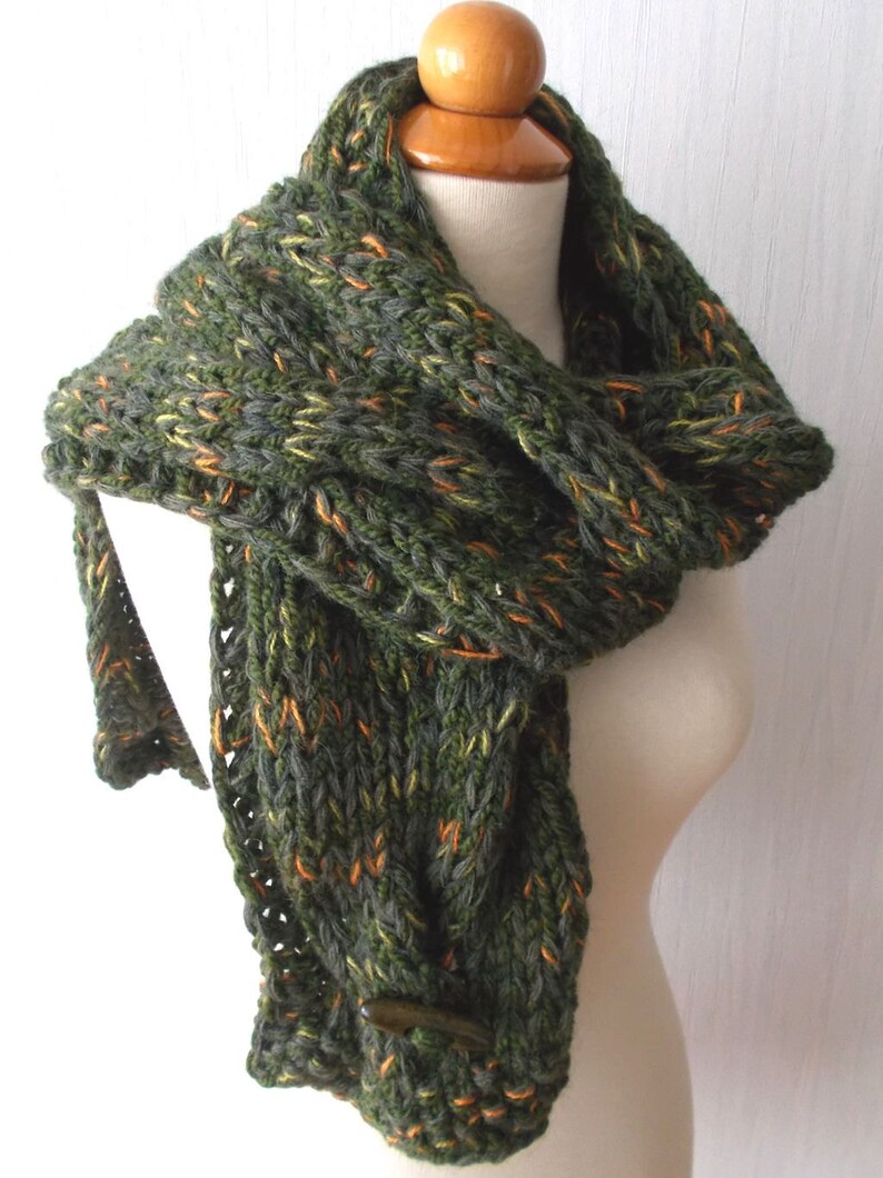 Chunky Scarf Big Cabled Moss Green Khaki Winter Cowl Hand - Etsy