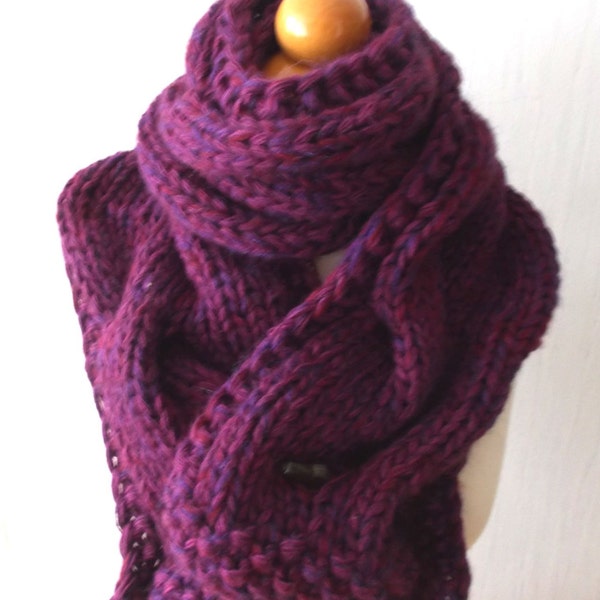 Chunky Scarf Big Cabled Purple Violet Burgundy  Cowl Hand Knitted