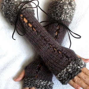 Fingerless Gloves Corset Wrist Warmers  in Dark  Pale Violet Purple  Beige Brown Victorian Style Handknitted