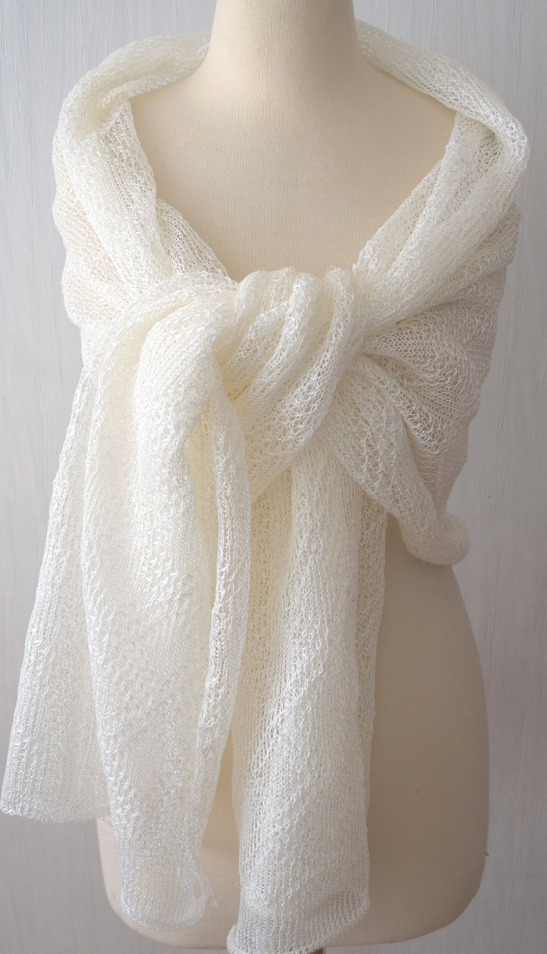 Linen Wedding Shawl Scarf Natural White Knitted Summer Wrap Etsy