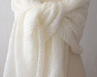 Linen Wedding Shawl Scarf Natural White Knitted Summer Wrap