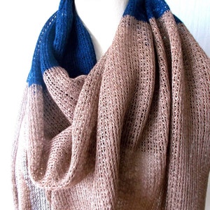 Linen Shawl Blue Brown Knitted Natural Summer Beach Wrap image 3