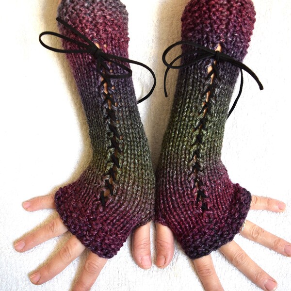 Gants Corset sans doigts en tricot vert violet violet bleu nuances longs chauffe-bras panaché pour femmes Style victorien acrylique