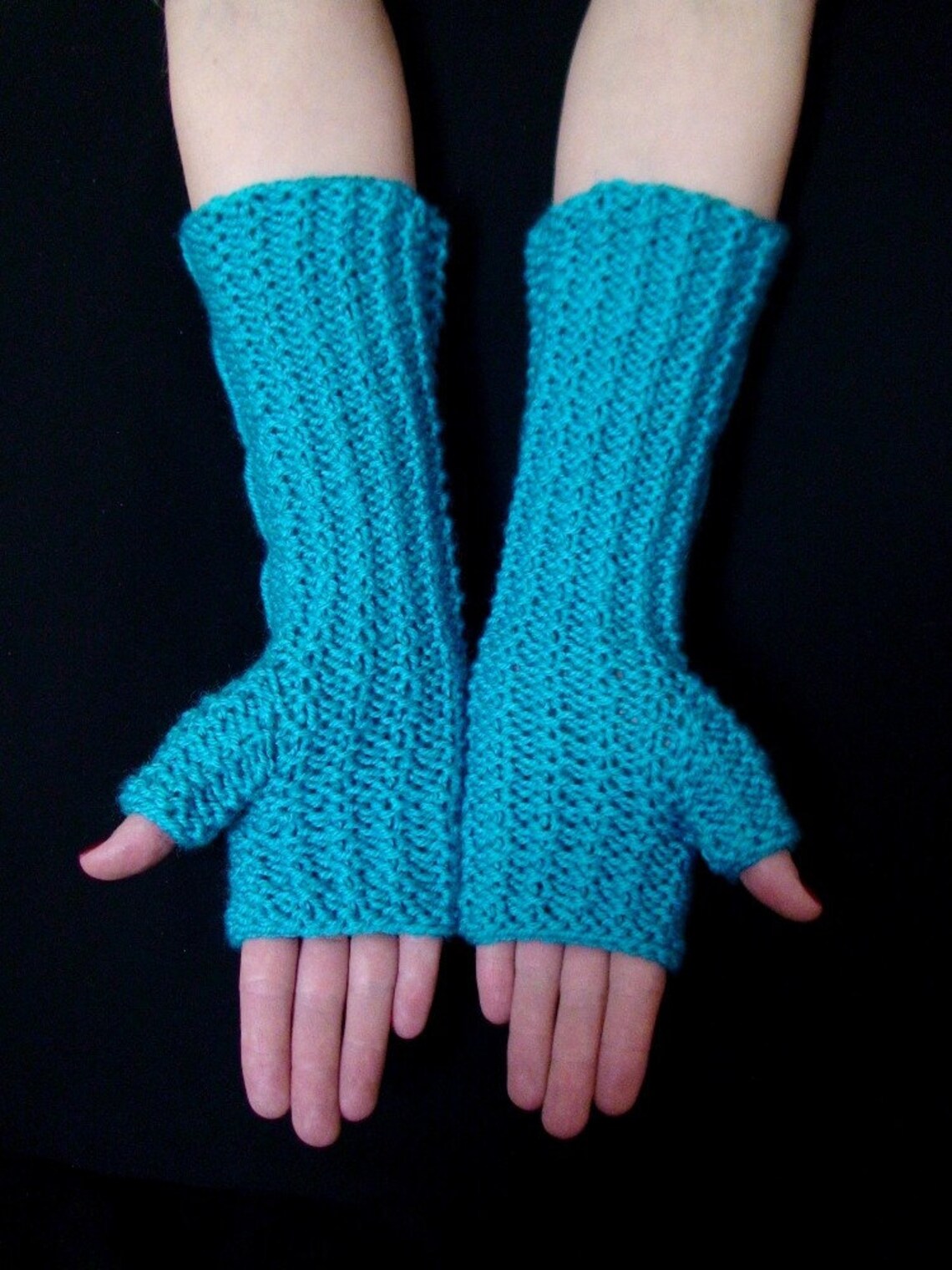 Fingerless Gloves Knit Turquoise Blue Soft Cabled Wrist - Etsy