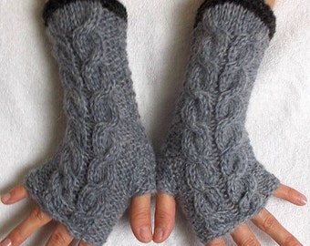 Gray Fingerless Gloves Cabled Warm Wrist Warmers Women Winter Accessory