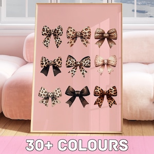 Leopard Print Bows Art | Pink Wall Decor | Girly Print | Animal Print | Glam Room Aesthetic | Dorm Room | Cute Wall Art | Coquette