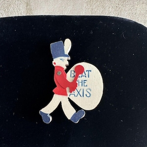 Vintage World War II Beat the Axis Drummer Pin - Arm Moves / Drumstick Moves Wooden Pin 1940s USA Wartime Homefront Jewelry