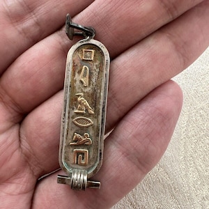 Vintage Sterling Silver Egyptian Hieroglyphics Symbols Tablet Pendant Charm For Necklace - Ancient Egypt
