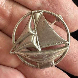Vintage Sterling Silver Sailboat Ship Boat Brooch Pin Mid Century Era Beach - Sailing Clipper Ship Boat Nautical Beach Yacht Sail Boat