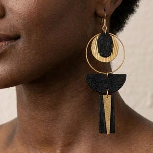 Lightweight Gold Circle Dangle Earrings, Black Statement Dangling Hoops, Modern Stud Style Drop, Hypoallergenic Stainless Steel