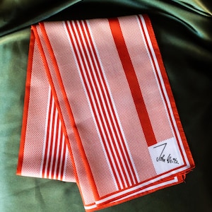 Vintage John Weitz Striped Scarf – Red-Orange & White – Mod Retro Style