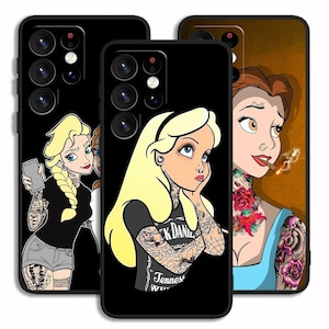 Funda elegante con diseño de princesa y tatuaje para iPhone 13, 14, 15, 16 y Pro Max / para Samsung S23, S24, S25, FE Plus Ultra, Note A15 y A16