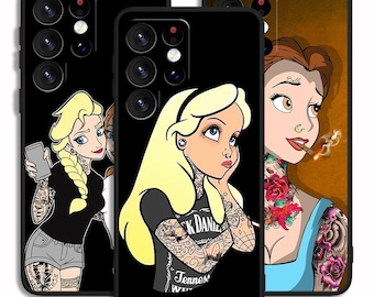 Fille tatouage princesse élégante coque de protection pour iPhone 13 14 15 16 e Pro Max/pour Samsung S23 S24 S25 FE Plus Ultra Note A15 A16