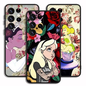 Funda elegante con diseño de princesa y tatuaje para iPhone 13, 14, 15, 16 y Pro Max / para Samsung S23, S24, S25, FE Plus Ultra, Note A15 y A16