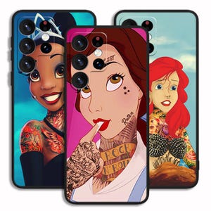 Funda elegante con diseño de princesa tatuada para iPhone 13, 14, 15, 16 y Pro Max / Samsung S23, S24, S25 FE Plus, Ultra Note A15 y A16