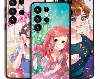 Coque élégante dessin animé princesse fille mignonne pour iPhone 13 14 15 16 e Pro Max/pour Samsung S23 S24 S25 FE Plus Ultra Note A15 A16