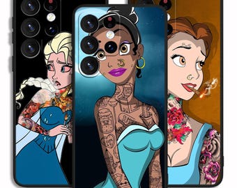 Fille tatouage princesse élégante coque de protection pour iPhone 13 14 15 16 e Pro Max/pour Samsung S23 S24 S25 FE Plus Ultra Note A15 A16