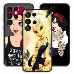 Funda elegante con diseño de princesa y tatuaje para iPhone 13, 14, 15, 16 y Pro Max / para Samsung S23, S24, S25, FE Plus Ultra, Note A15 y A16