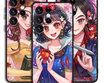 Coque élégante dessin animé princesse fille mignonne pour iPhone 13 14 15 16 e Pro Max/pour Samsung S23 S24 S25 FE Plus Ultra Note A15 A16