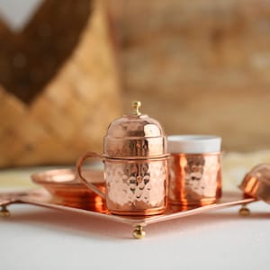 Traditional Turkish Coffee Set , Handmade Copper Cups, Coffee Serving Tray, Copper Turkish Coffee Gift Set, Handmade Copper Anniversary Gift