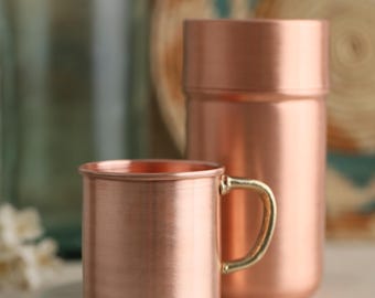 Traditional Carafe And Mug Set, Copper Gift For October Fest, Healthy Copper Pitcher, Cozy for Gift Grandma