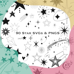 Motifs étoiles SVG et PNG. 90 magnifiques motifs étoiles prêts à l'emploi. Idéal pour la découpe, le cricut, l'impression et plus encore.