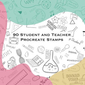Procreate Teacher and student stamps. 90 school themed stamps, brushset.