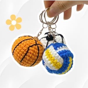 Handmade Crocheted Sports Ball Keychain Set - Amigurumi Basketball, Soccer, Volleyball Keyrings, Basketball, Soccer, or Volleyball Charm