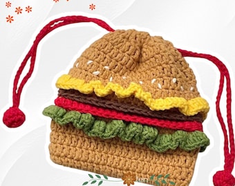 【ハタス】ハンバーガー型かぎ針編みポーチ　ハンドメイド ハタス】ハンバーガー型かぎ針編みポーチ ハンドメイド ハタス