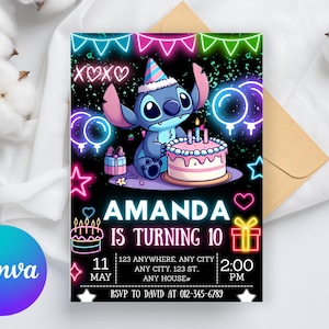 Stitch Birthday Invitation | Editable & Printable Template | Cute Stitch Party Invite | Canva Template | Instant Download