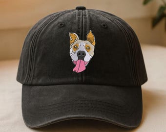 Custom Embroidered Dog Hat, Personalized Pet Baseball Cap, Vintage Dad Hat for Dog, Embroidery Pet Face Hat, Dog Mom Dad Hat, Pet Lover Gift