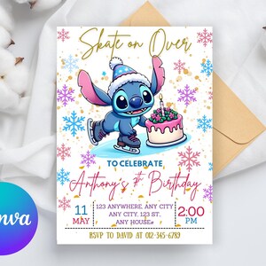 Stitch Birthday Invitation | Editable & Printable Template | Cute Stitch Party Invite | Canva Template | Instant Download