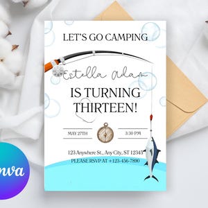 Modello di invito di compleanno per la pesca modificabile, invito di compleanno per la pesca, invito di pesca, Reel in the Fun, compleanno del ragazzo, download immediato