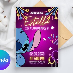 Stitch Birthday Invitation | Editable & Printable Template | Cute Stitch Party Invite | Canva Template | Instant Download