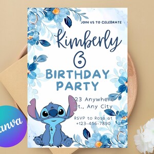 Stitch Birthday Invitation | Editable & Printable Template | Cute Stitch Party Invite | Canva Template | Instant Download