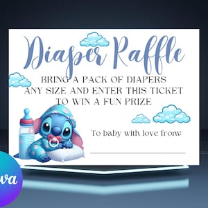 Stitch Cloud Baby Shower Blaue Windel Raffle Tickets Gender Reveal Tickets | Stitch and Angel Gender Reveal | Stich und Engel Babyparty