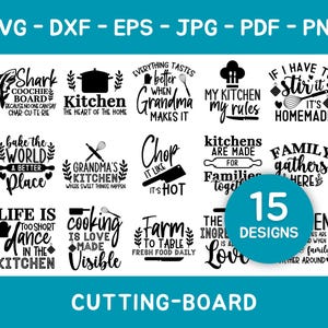 Paquete de 15 tablas de cortar SVG, divertidas tablas de cortar SVG, agarraderas SVG, tabla de cortar, paquete de citas sobre tablas de cortar SVG, hornear SVG