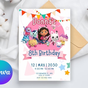 Gabby&#39;s Dollhouse Invite - Kids Birthday, Dollhouse Birthday, Editable Template, Dollhouse Party Invitation, Digital Invitation