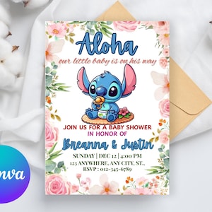 Invito personalizzato per baby shower con Stitch Boy, invito per baby shower con Stitch, tema per baby shower con Stitch, invito per baby shower con Stitch Boy