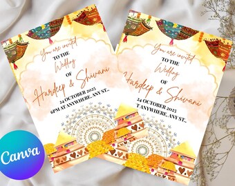 Indian Wedding Traditional Mughal Template Bundle | Luxury Simple Elegant Indian Wedding Mehndi Reception | Instant Canva Template