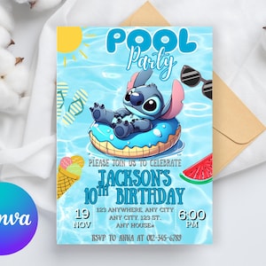 Faire-part fille au point de piscine modifiable, faire-part de fête au bord de la piscine, fille de thème fille au bord de la piscine, fête d'anniversaire au bord de la piscine, fichier numérique