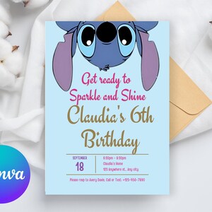Stitch Birthday Invitation | Editable & Printable Template | Cute Stitch Party Invite | Canva Template | Instant Download