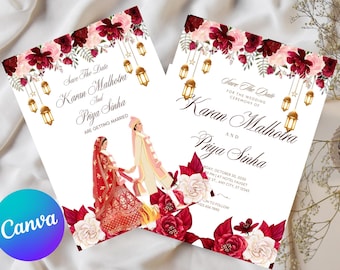 Indian Wedding Invitation, Indian Wedding Invite, Hindu Wedding Invitation Canva Template, Wedding Invitation Template, Hindu Invitation