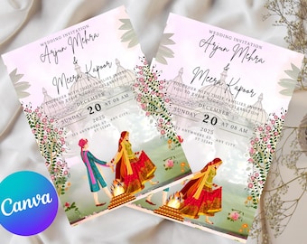 Indian Wedding Traditional Mughal Template Bundle | Luxury Simple Elegant Indian Wedding Mehndi Reception | Instant Canva Template