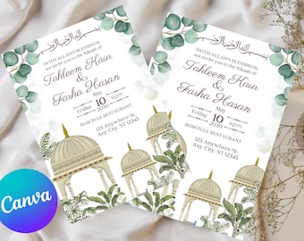Plantilla de invitación de boda islámica, descarga de invitación Nikkah, invitación digital de boda musulmana, invitaciones Nikkah florales, tarjeta de invitación roja