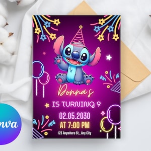 Stitch Birthday Invitation | Editable & Printable Template | Cute Stitch Party Invite | Canva Template | Instant Download