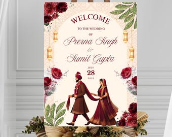 Indian Wedding Welcome Sign Template, Indian Wedding Sign, Indian Wedding Signs, Indian Wedding Decor, Wedding Sign, Wedding Welcome Signs