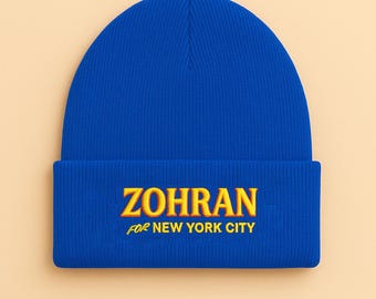 Zohran NYC Beanie, Embroidered Cuffed Knit Hat, Mayor Mamdani Nyc Hat, Liberal Winter Cap, 2026 NYC Cuffed Beanie, Cute Beanie for NYC Fans