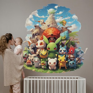 Sticker mural Pokémon, personnages de dessins animés japonais, Sticker mural monstres de poche, Pokémon Go, décoration murale pour chambre d'enfant, décoration de chambre de garçon
