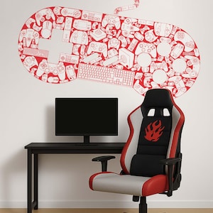 Ps Game Controller Wall Decal Red Controller Wall Sticker Joystick Wallpaper Game Wall Sticker video game boys bedroom Gamer Room Decor